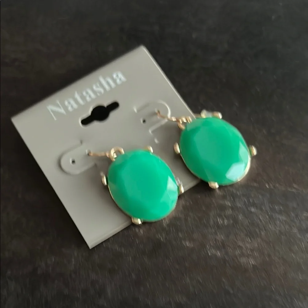 Natasha Couture Green and Gold Statement Earrings